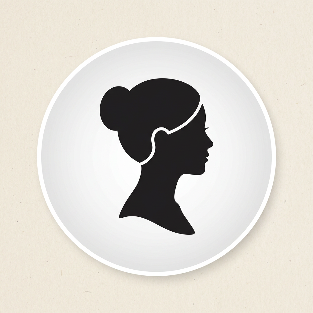 Black silhouette of a woman's head and neck in profile with hair in a bun