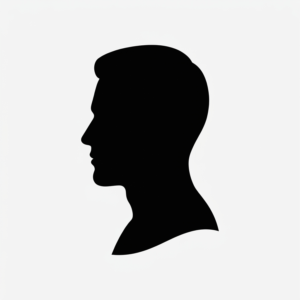 Silhouette of a man's head and neck in profile facing left